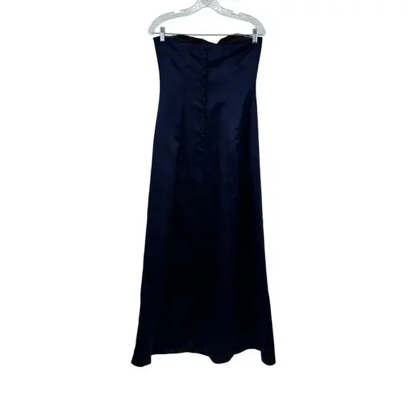 Vintage Nicole Miller Gown Dress 8 Navy Blue Satin Button Back Y2K Prom Formal - Picture 5 of 11